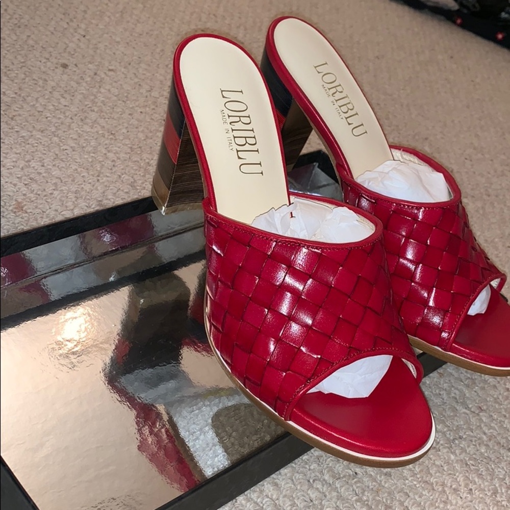 Red Loriblu Woven Leather Stacked Heel
